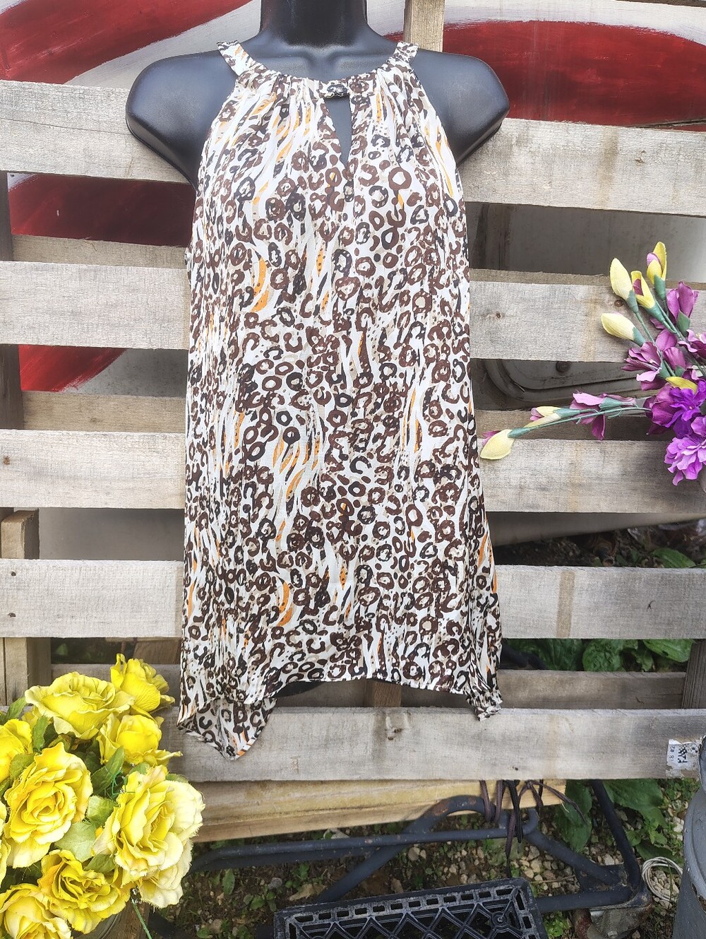 Cato Brown and White Leopard Print Halter Blouse